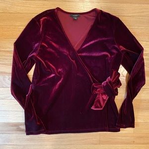 Halogen Burgundy Velvet Wrap Blouse